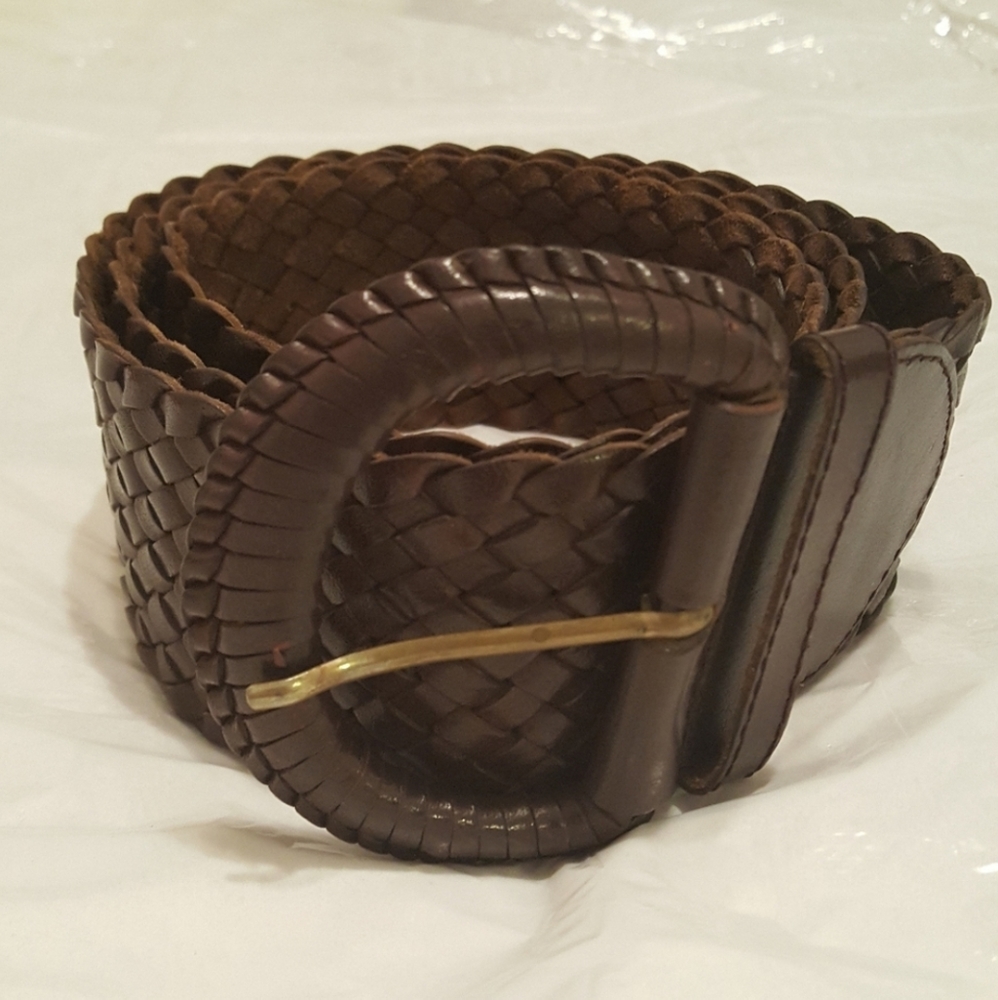 Bebe genuine leather brown belt brass buckle M/L